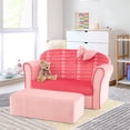 thumbnail image 2 of Gymax Kids Double Sofa Velvet Upholstered Sofa Couch w/Footstool & Armrests Pink, 2 of 9