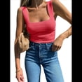 thumbnail image 3 of Camisetas Sin Mangas Acanaladas para Mujer, Verano 2025, Cuello Cuadrado, Informales, Ajustadas, de Punto. Rosa XXL, 3 of 7