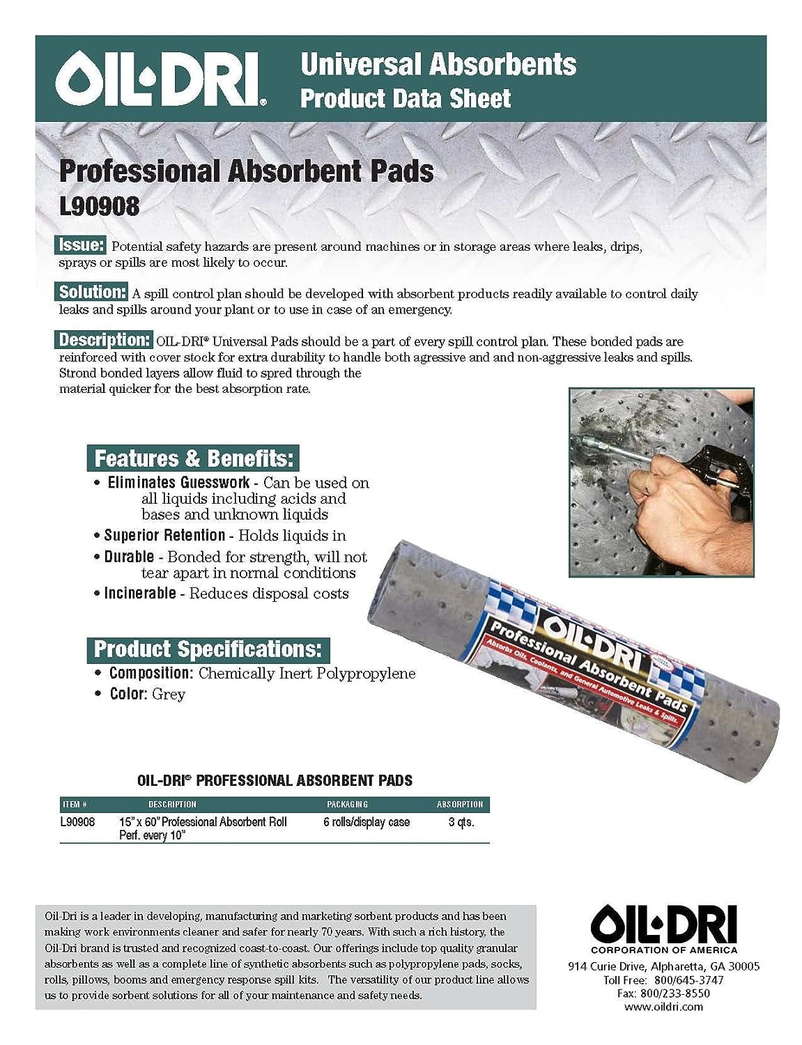 Oil-Dri Professional Absorbent Pad Roll, Gray, 15 x 60 