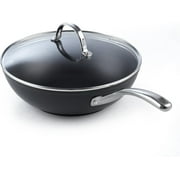 Cooks Standard Classic 11 Inch Nonstick Wok Pan with Lid, Hard Anodized Non Stick Deep Frying Pans, Flat Bottom Wok for Stir Fry, Dishwasher & Oven Safe, Black