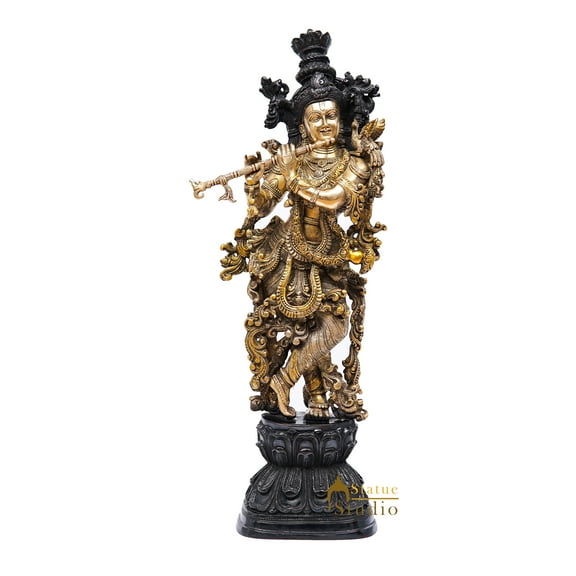 StatueStudio Lord Krishna Statue - Showpiece For Home Décor Mandir Pooja Brass Murti