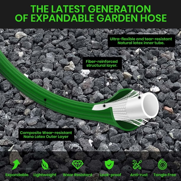 GVDV Garden Hose, 50ft Expandable Water Hose with Spray Nozzle, No