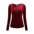 thumbnail image 2 of DARING DIVA Women's Asymmetrical Ruched Neck Velvet Blouses 2XL Wine Red, 2 of 6