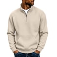 thumbnail image 2 of qafoshin Mens 1/4 Zip Pullover Sweatshirt Fall Winter Stand Collar Long Sleeve Shirts Trendy Casual Solid Color Pullover Tops with Pocket, 2 of 6