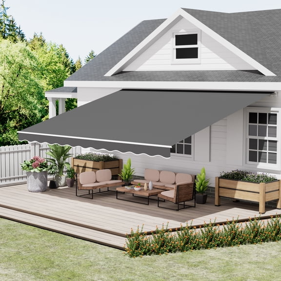 GDPFN 13' x 10' Awning for Patio, Retractable Awning Outdoor Patio Canopy, Sun Shade with Manual Crank Handle, Porch Awning for Patio, House, Deck, Dark Gray