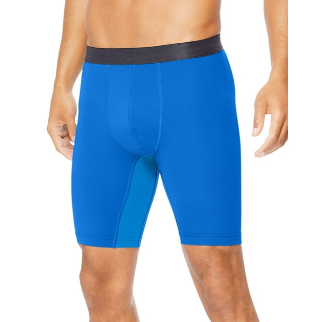 Hanes Mens Sport Performance Compression Shorts, L, Awesome Blue/Ebony