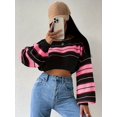 thumbnail image 6 of Striped Boat Neck Pullover, Elegant Lantern Sleeve Drop Shoulder Midriff-Baring Sweater, Women's Clothing, 6 of 6
