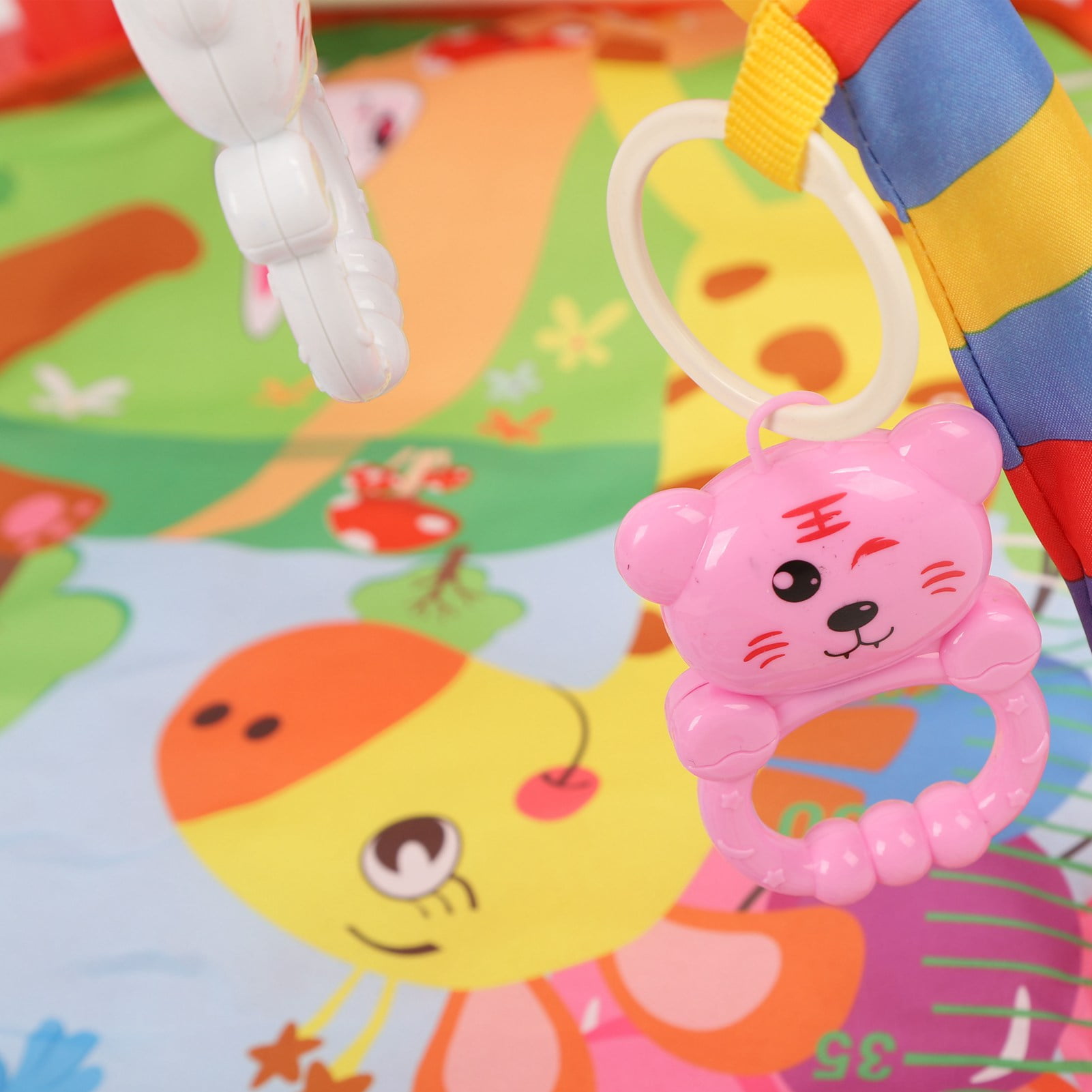 Riousery Baby Kick Piano Infant Mat Cartoon Forest Animal Pattern Infant Music Light Gym Play Mat with Rattle Red Color, Early Education Toys, 29.5x21.3x15 inches / 75x54x38 cm