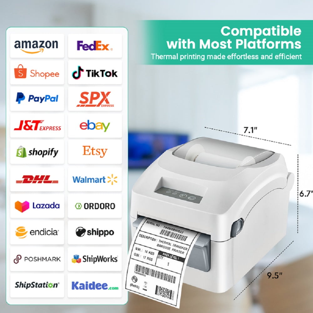 Grozziie Thermal Label Printer, 203DPI USB-Bluetooth, High Speed 4x6 Shipping Label Printer-Compatible with Android, iOS, Windows, macOS, & ChromeOS