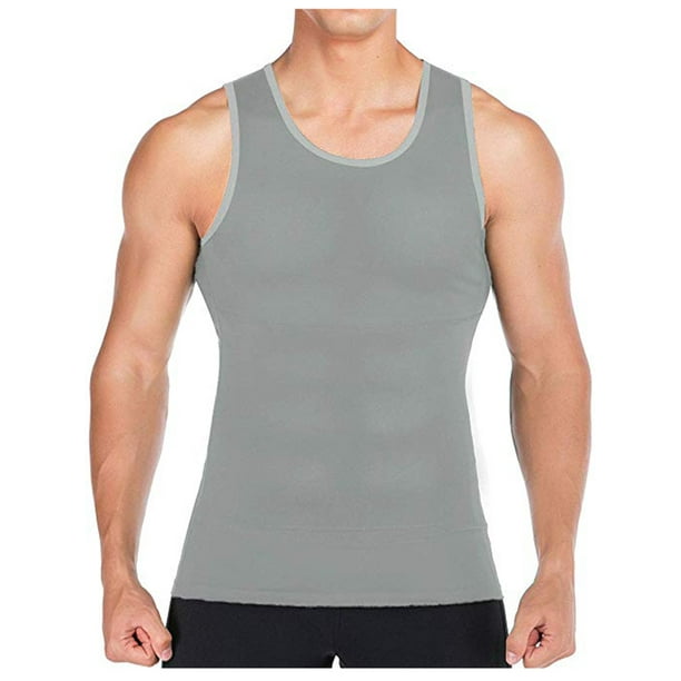  Mens Compression Shirt For Body Shaper Slimming Vest Tight  Tummy Underwear Tank Top Beige