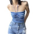 thumbnail image 4 of VISgogo - Chaleco de verano para mujer con cuello halter, estampado de rayas, sin mangas, fruncido, ajustado, recortado, sin mangas, camisola de punto VISgogo  moda, 4 of 9
