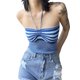 thumbnail image 4 of VISgogo - Chaleco de verano para mujer con cuello halter, estampado de rayas, sin mangas, fruncido, ajustado, recortado, sin mangas, camisola de punto VISgogo  moda, 4 of 9