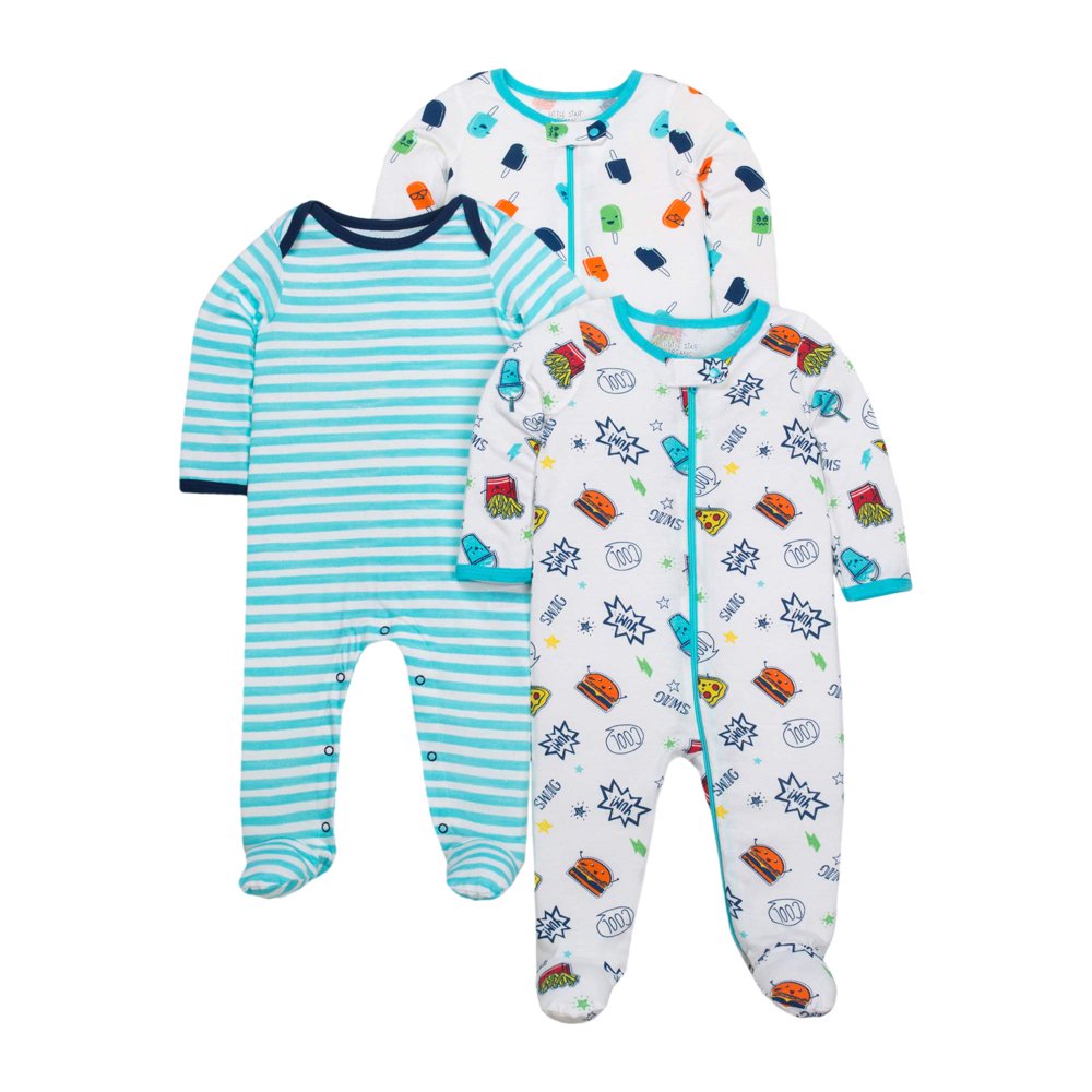 Little Star Organic Newborn Baby Boy Sleep 'N Play Footed Pajamas, 3