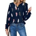 thumbnail image 6 of DYMADE Women Plus Size V-Neck Feather Print Long Sleeve Loose Blouse Top, 6 of 6