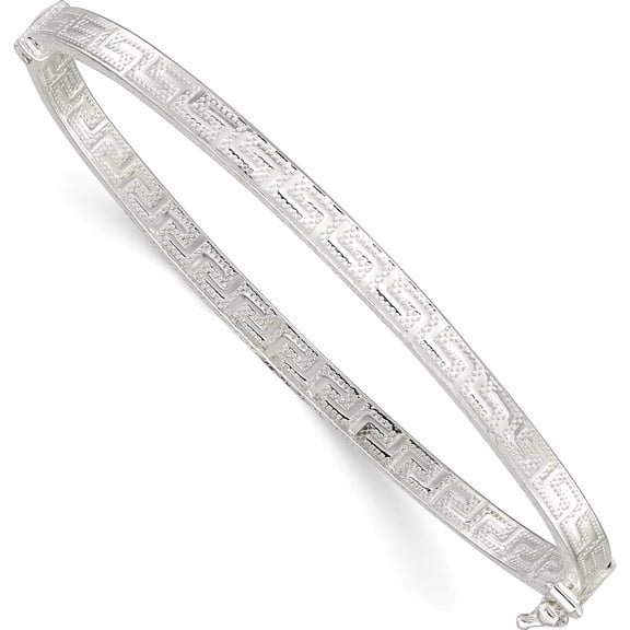 Sterling Silver Polished Greek Key Design Hinged Bangle Made In Italy -Jewelry By Sweet Pea