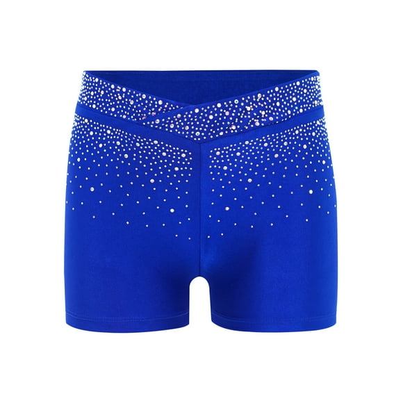 Sinleey Kids Girls Dance Shorts Sparkle Rhinestones Gymnastics Skating Shorts Athletic Dancewear Shorts Royal Blue 14
