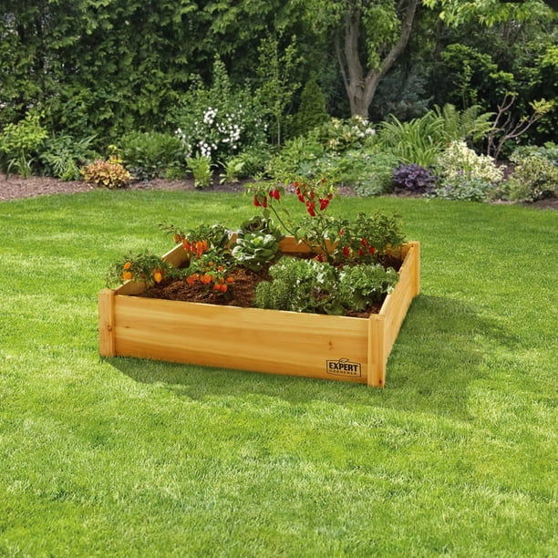 Expert Gardener Ground Wood Outdoor Garden Bed Natural, 4 ft L x 4 ft W x 11 in H