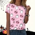thumbnail image 1 of CAICJ98 Women Halloween Shirt Pumpkin T-Shirt Gift Spooky Graphic Tees Short Sleeve Fall Tops Womens Halloween Tshirt (Pink,L), 1 of 3