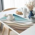 thumbnail image 3 of Abstract Beach Coastal Placemats Set of 4, Ombre Teal Brown Geometric Table Mats Washable Heat-Resistant Non-Slip Place Mats for Kitchen Dinner Table Indoor Outdoor Decor,13x19 Inch, 3 of 9