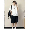 thumbnail image 2 of Conjunto de pantalones cortos para hombre, trajes deportivos, alfabeto blanco, oferta de dos piezas, camisetas masculinas emo juveniles, conjuntos cortos, tendencias, disfraces elegantes y sueltos, 2 of 4