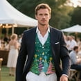 thumbnail image 3 of Yuyamidu Colorful Xmas Tree Men's Slim Fit Suit Vest Snowflake Waistcoat with 3 Pockets for Business Formal Wedding Prom and Casual Tuxedo Wear Size M, Christmas, 3 of 7