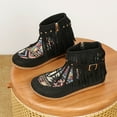 thumbnail image 5 of Chenyee Fringe Ankle Boots for Women Western Tassels Retro Winter Suede Moc Toe Low Heel Flat Booties, 5 of 7