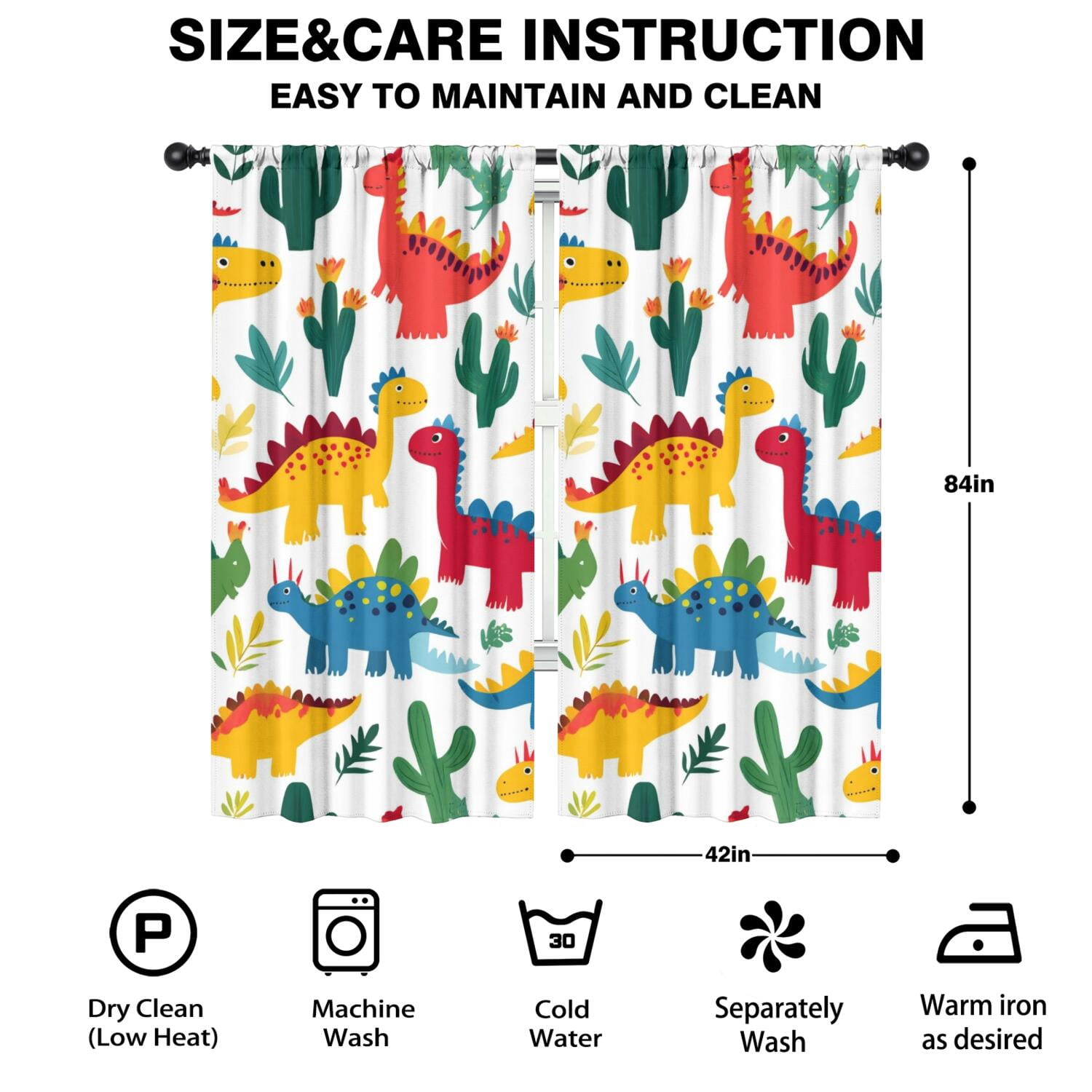 Blackout Kids Curtains,Cute Dinosaur Pattern Childrens Insulated Curtains Set Of 2,Bedroom Essentials,Toddler Room Decor 42x84in(106x213cm)
