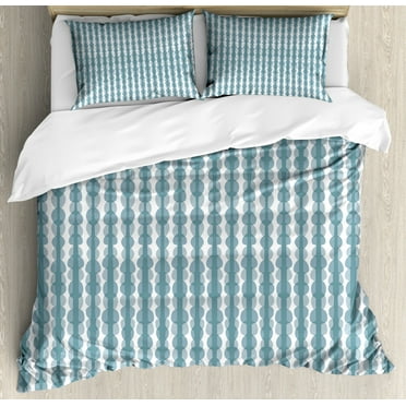 Grey Blue Queen Size Duvet Cover Set, Sketch Style Illustration of Stripes with Oval Shapes Hand Drawn Composition, Decorative 3 Piece Bedding Set with 2 Pillow Shams, Bluegrey White, by Ambesonne