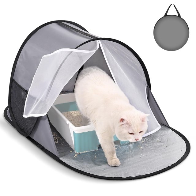 Caja de arena plegable para gatos, no necesita montaje, funda de privacidad todo en uno para cajas de arena grandes, diseño a prueba de derrames, fácil de limpiar y almacenamiento