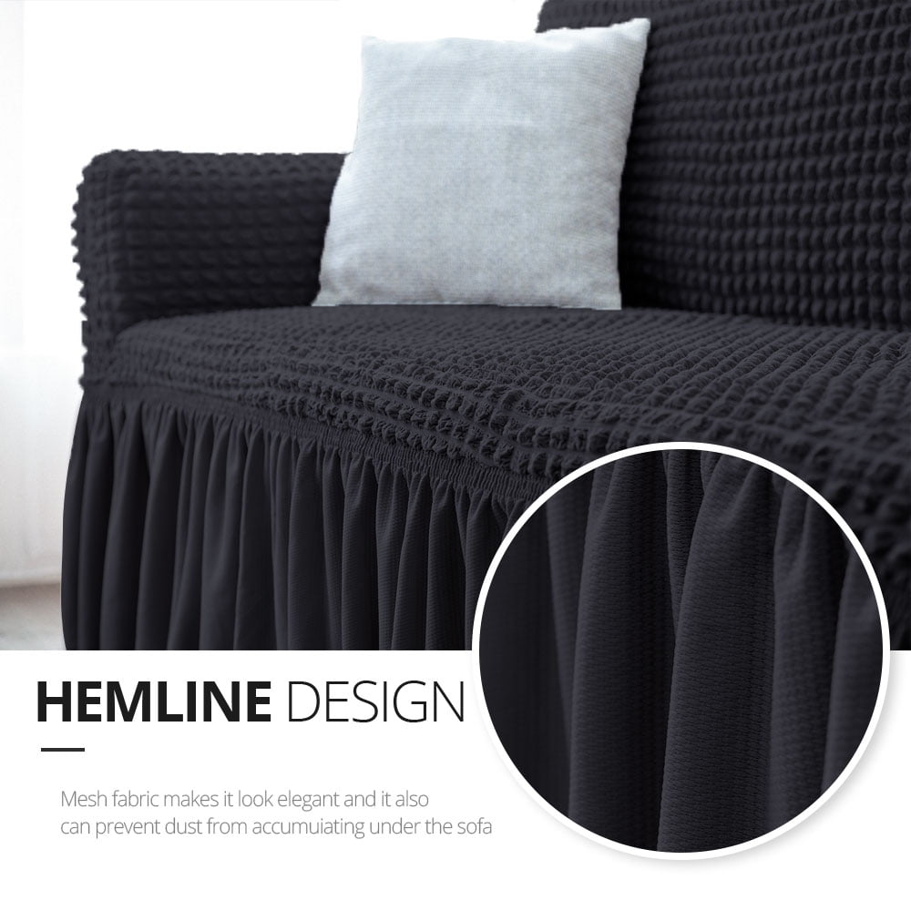 NICEEC Sofa Slipcover Black Sofa Cover 1 Piece Easy Fitted Sofa Couch Covers Universal High Stretch Durable Furniture Protector with Skirt Country Style (3 Seater Black)