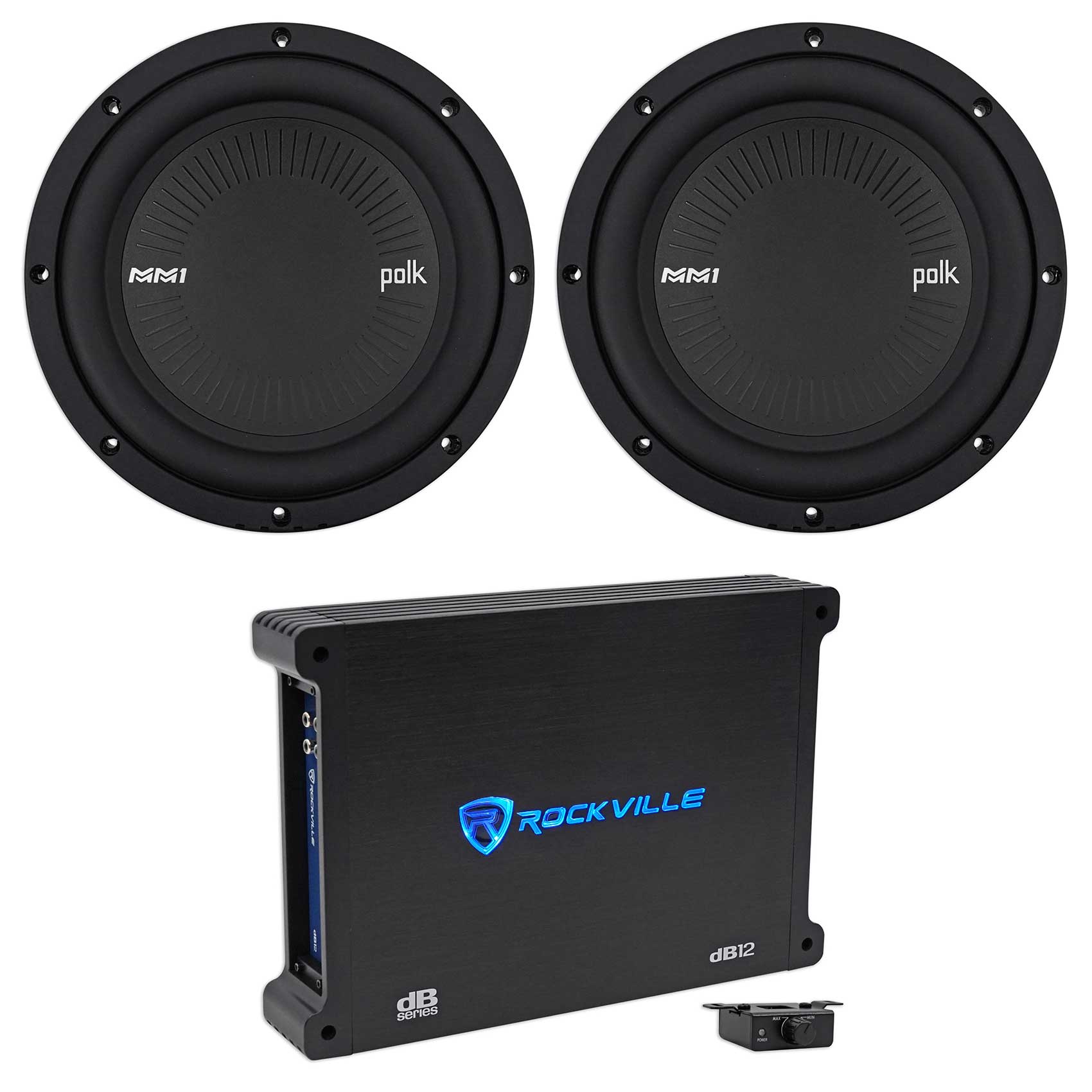 (2) Polk Audio MM842SVC 8” 1800 Watt Car Subwoofers Subs+Mono Amplifier