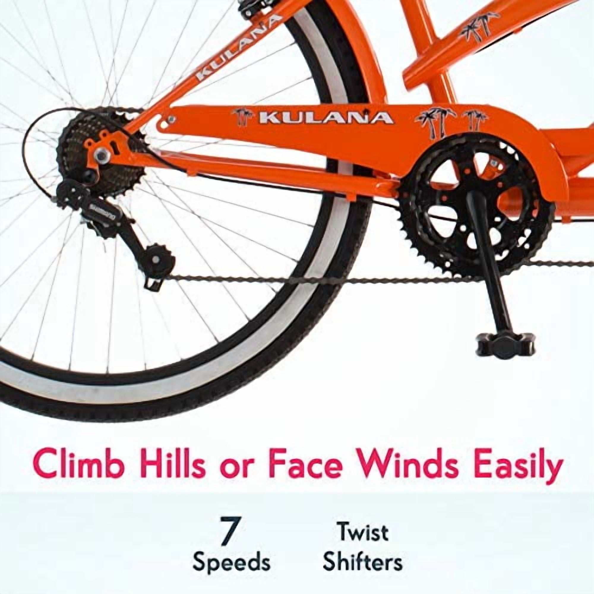 Kulana Lua Tandem Adult Beach Cruiser Bike, 26-Inch Wheels, 7-Speed, Orange