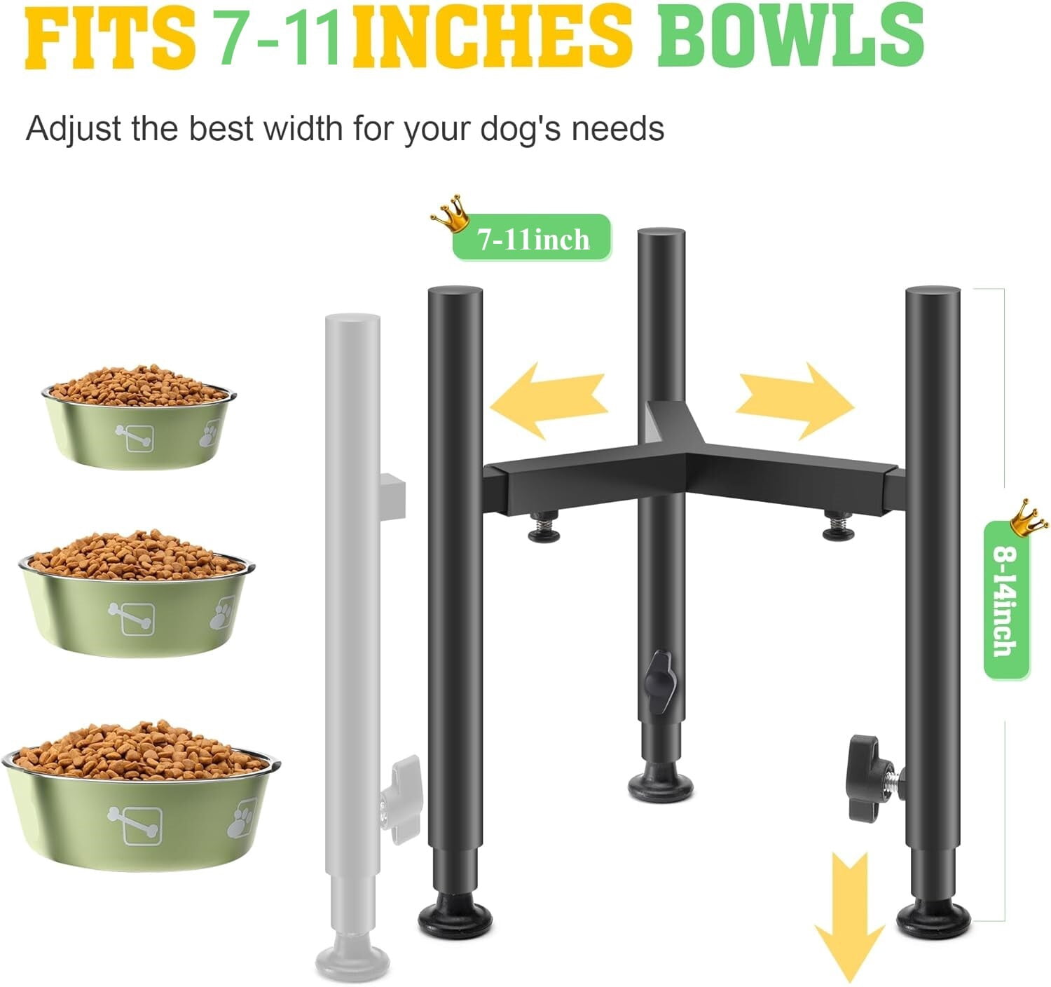 Adjustable Elevated Dog Bowl Stand - Wide Adjustable Fit Heights, Durable Metal Raised Feeder(Bowl Not Included)