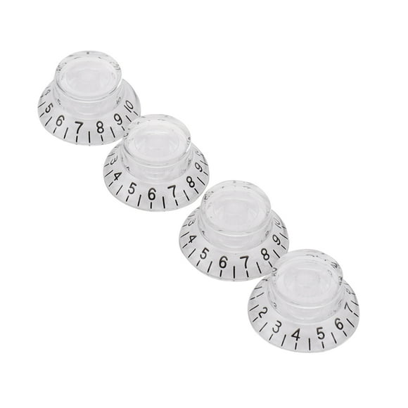 4PCS Electric Guitar Bass Acrylic Knob Hat Tone and Control Knobs for LP Style Guitars Replacement Transparent with Black Font