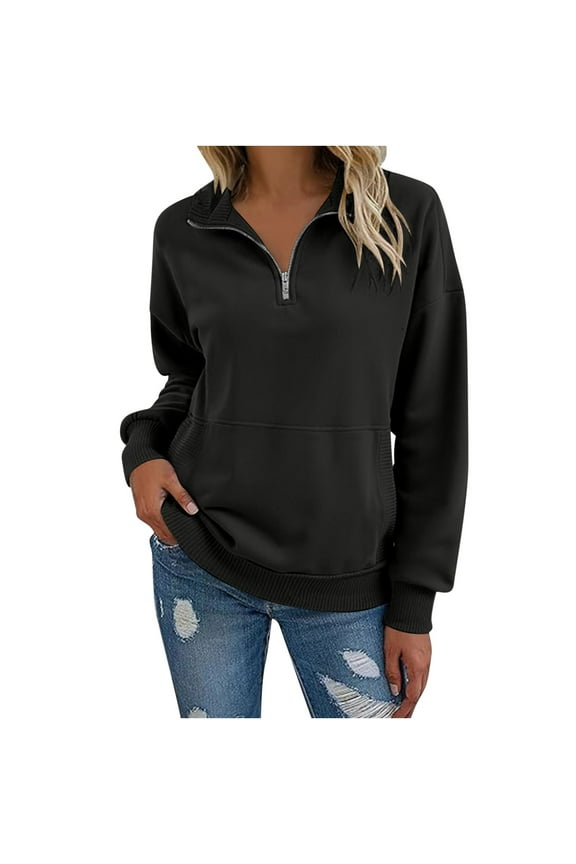 Half Zip Sweatshirt Women Long Sleeve Pullover Lightweight Sweatshirts Solid Fall Casual Hoodless Sweatshirts Tops