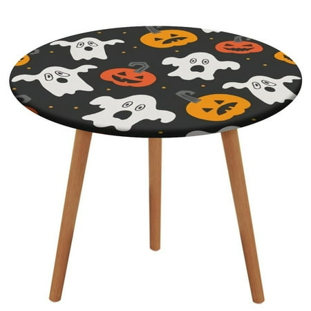 

Bybiment Round Fitted Tablecloth with Elastic Edge Pattern Halloween Ghost Stars Decorative Tablecloth Table Cover 51 Inch