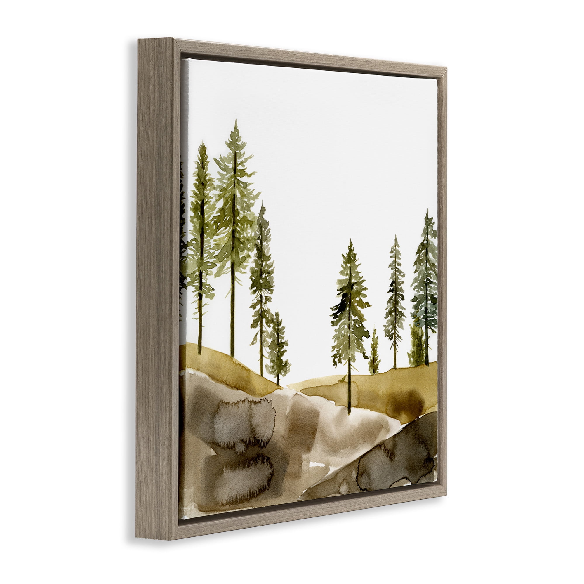 Stupell Industries Pine Tree Forest Watercolor Landscape Painting Brown Floater Framed Canvas Art Print Wall Art, 18 x 18