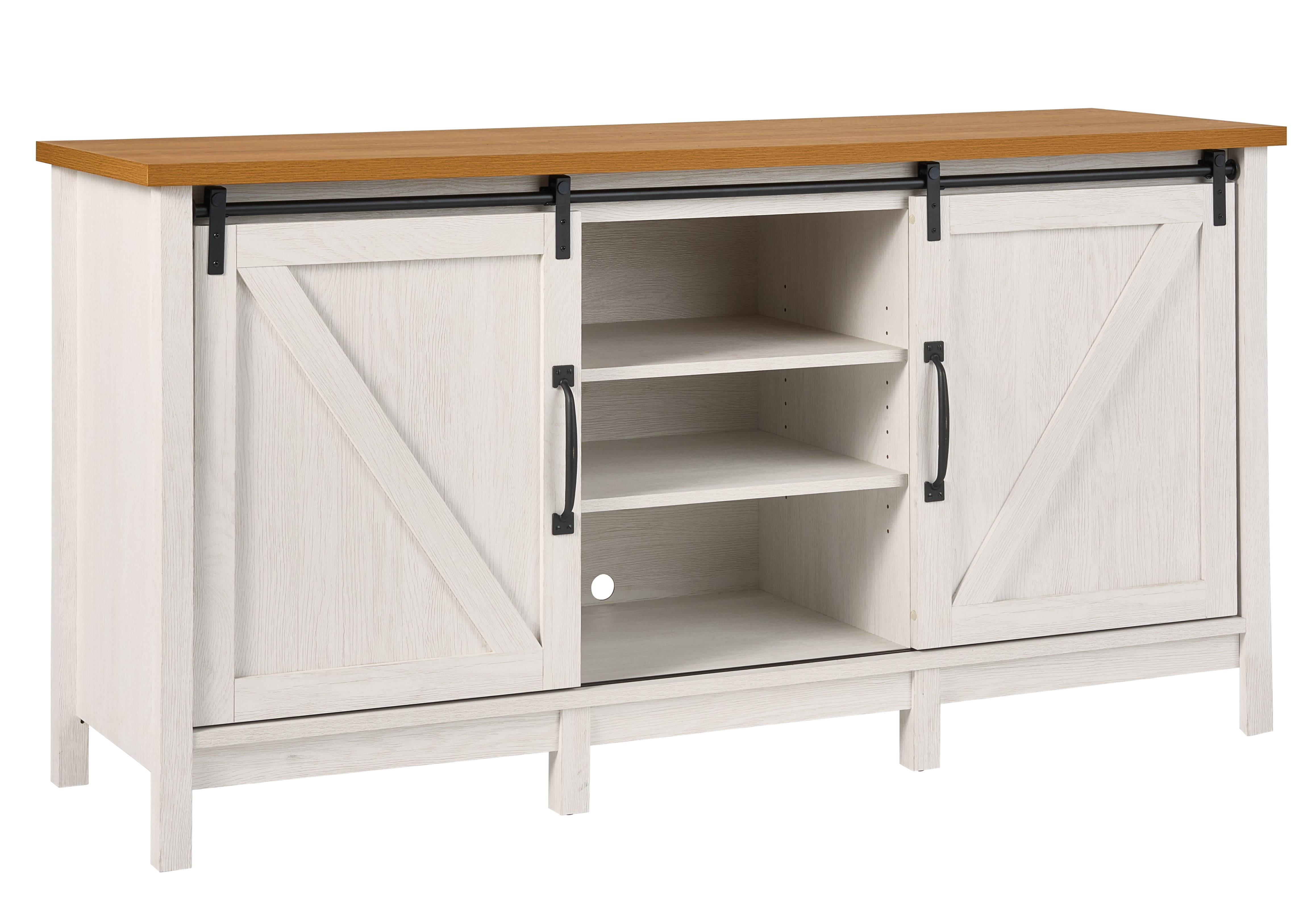 Better Homes & Gardens Modern Farmhouse TV stand for TV's up to 70", Alabaster and Light Honey Finish