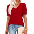 thumbnail image 5 of WIHOLL Womens Tops Vneck Puff Sleeve Buttons Summer Ladies Shirts Plus Size Blouses Dressy Casual Spring Outfits, 5 of 11