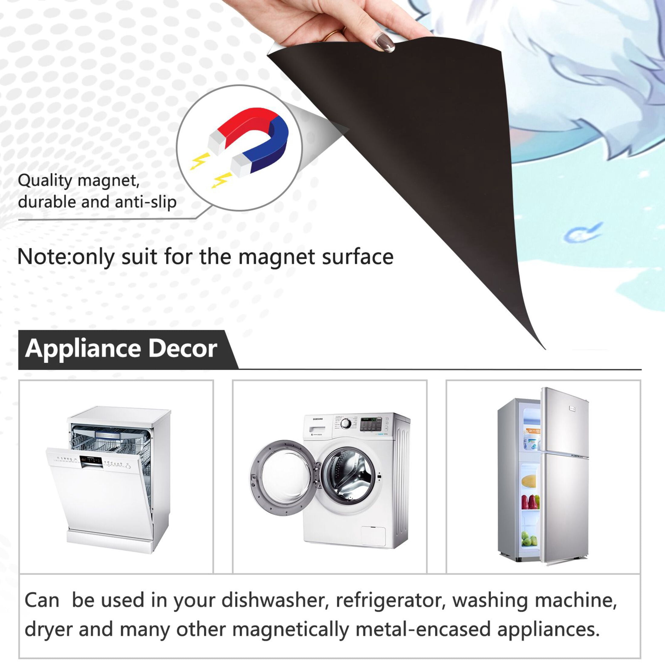 Dishwasher Magnetic Sticker 23x26 Inch Refrigerator Magnetic Sticker Washing Machine Magnetic Sticker Kitchen Panel Magnetic Sticker Home Decor Cartoon Beautiful Blue Cat