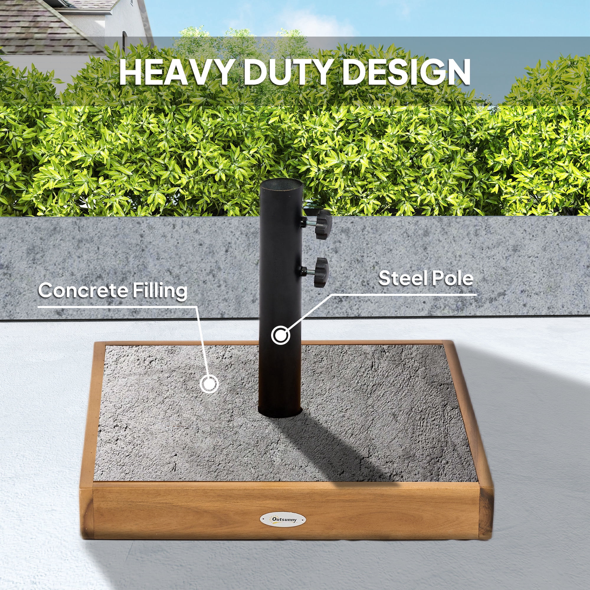 Outsunny Patio Umbrella Base, 42 lbs Concrete Heavy Duty Umbrella Base for 1.25"/1.5" Poles, Teak