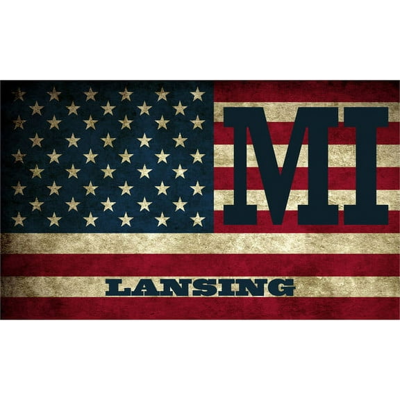 Lansing MI Michigan Ingham County Vintage US Flag Decal Bumper Sticker 3M Vinyl 3" x 5"