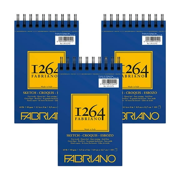Fabriano 1264 Sketch Pad, Spiral Bound, 3.5”x5”, 60 lb, 100 Sheets, 100% Alpha-Cellulose, Sketching & Drafting