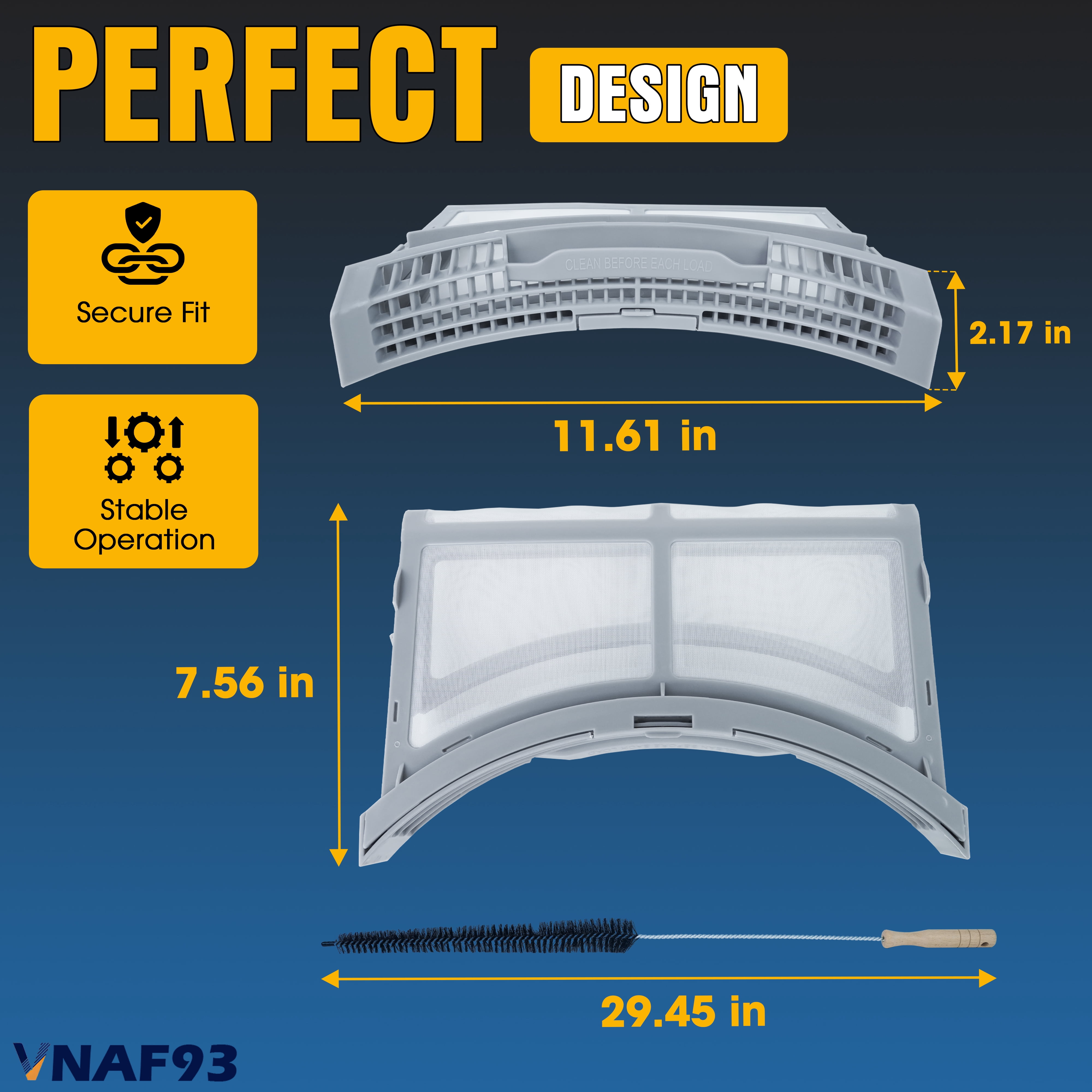 VNAF93 Upgraded DC61-02595A Dryer Lint Trap Filter with Dryer Lint Brush Compatible with Samsung Dryers, Replaces 2069505, PS4206799, AP4578777, EAP4206799