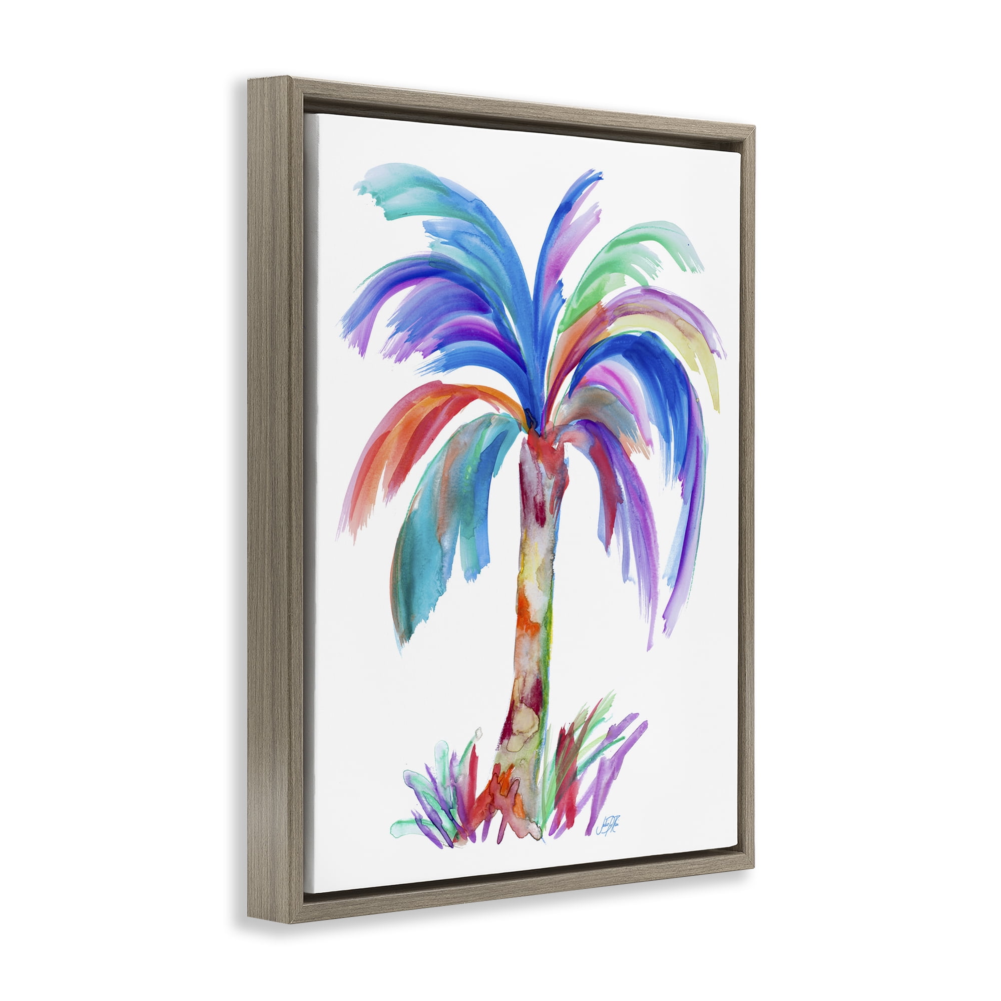 Stupell Industries Bold Palm Tree Botanical & Floral Painting Brown Floater Framed Canvas Art Print Wall Art, 17 x 21