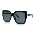 thumbnail image 5 of Womens Oversize Square Minimal Chic Mod Inset Lens Sunglasses All Black, 5 of 9