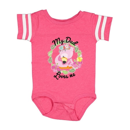 

Inktastic Baby Flamingo My Dad Loves Me with Flower Wreath Gift Baby Boy or Baby Girl Bodysuit