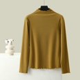 thumbnail image 2 of Women Spring Tops Lightweight Ruffle Mock Neck Solid Color Long Sleeve Undershirt - Half High Neck Ribbed Top Ribbed Lettuce Trim Soft Base Layer - Fitted Casual Homewear for Women Earthy Yellow XXXL, 2 of 7