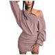 thumbnail image 1 of Gibobby Vestido de manga larga Vestido suelto de manga larga con cuello en V para mujer Vestido de moda de punto con cubierta de cadera de color sólido(Rojo,CH), 1 of 4