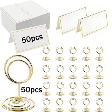 100Pcs Set, 50Pcs Mini Table Number Holders   50Pcs Place Cards, Place Card Holder Table Sign Stand Photo Picture Holders for Centerpieces Wedding Party Birthday